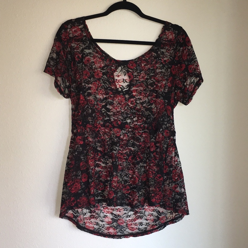 Sheer, lace, short sleeved top